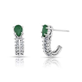 Women's 0.90 ct. Natural Emeralds & Diamonds (J) Style Earrings in 14K White Gold