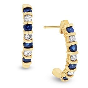 Women's 0.91 ct. Natural Blue Sapphires & Diamonds Earrings in 14K Yellow Gold