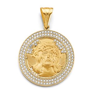 Jesus Christ Face Pendant with Lab Diamonds in 14k Yellow Gold