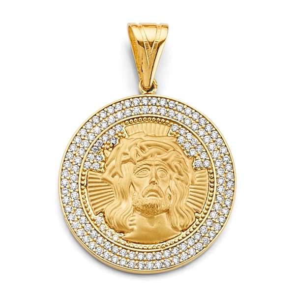 Jesus Christ Face Pendant with Lab Diamonds in 14k Yellow Gold