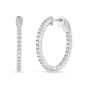 Women's 1.00 ct. Natural Diamonds Hoop Earrings in 14k white Gold