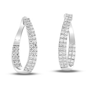 Women's 1.13 ct. Natural Round Diamonds Fashion Hoop Earrings in 18K White Gold