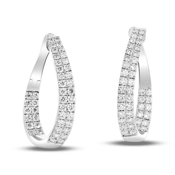 Women's 1.13 ct. Natural Round Diamonds Fashion Hoop Earrings in 18K White Gold