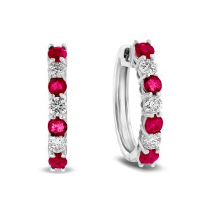 Women's 1.15 ct. Natural Rubies & Diamonds Hoop Earrings in 14k White Gold
