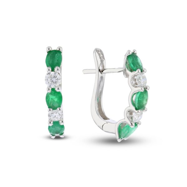 Women's 1.30 ct. Natural Emeralds & Diamonds Hoop Earrings in 18k White Gold