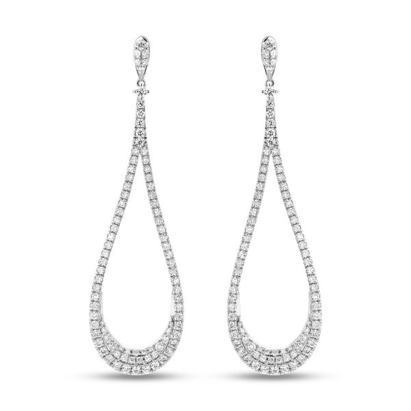 Women's 1.63 ct. Natural Round Diamonds Dangling Earrings in 18K White Gold