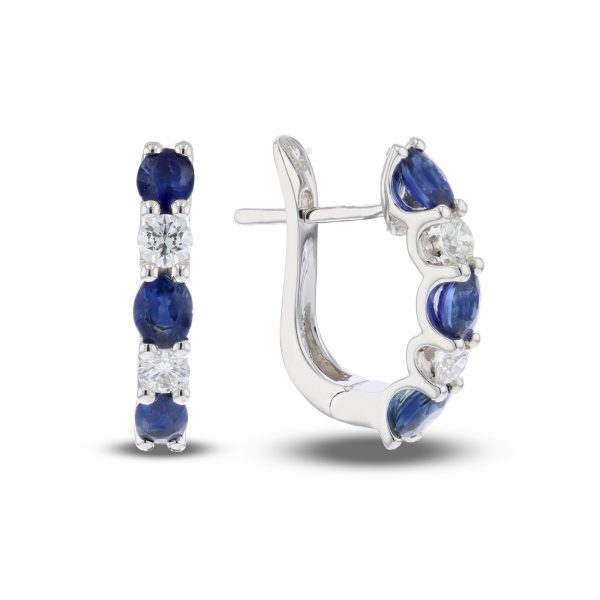 Women's 1.65 ct. Natural Blue Sapphires & Diamonds Hoop Earrings in 18k White Gold