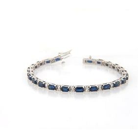Women's 10.23 ct. Natural Blue Sapphires & Diamonds Bracelet in 14K White Gold