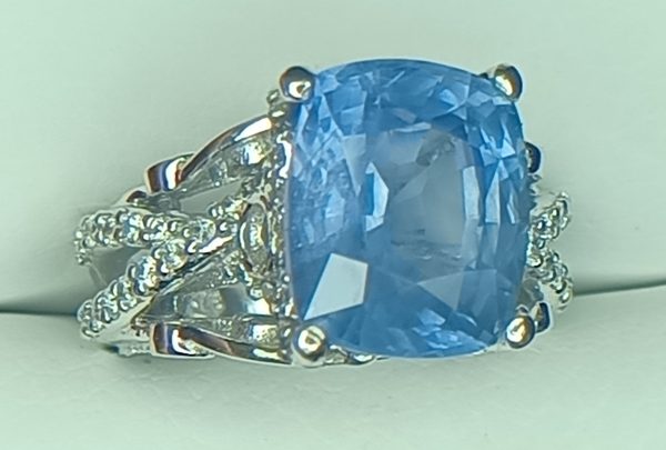 GIA 10.69 ct.  Sapphire & Diamond Ring 14k White Gold - Image 3