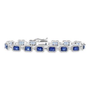 Women's 7.0" 12.41 ct. Natural Sapphire's & Diamonds Bracelet in 14K White Gold