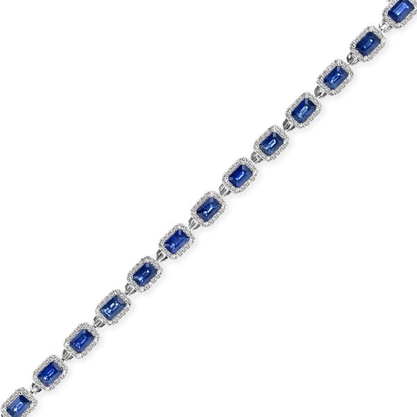 Women's 7.0" 12.41 ct. Natural Sapphire's & Diamonds Bracelet in 14K White Gold - Image 2