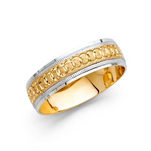 Women's 6.0 mm Milgrain Designer Wedding Band in 14K Yellow & White Gold