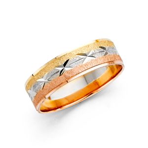 Men's 6.0 mm Designer Wedding Band in 14K Yellow, Rose & White Gold