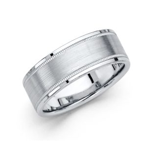 8.0 mm Brushed Wedding Band in 14K White Gold