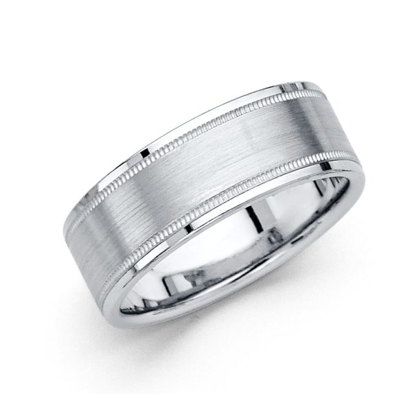 8.0 mm Brushed Wedding Band in 14K White Gold
