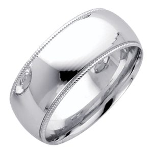 8.0 mm Milgrain Comfort Fit Wedding Band in 14K White Gold