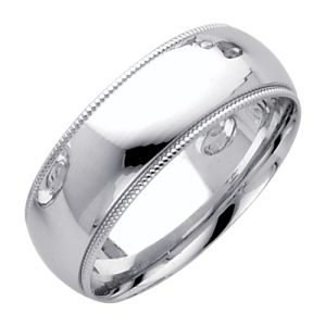 7.0 mm Milgrain Comfort Fit Wedding Band in 14K White Gold
