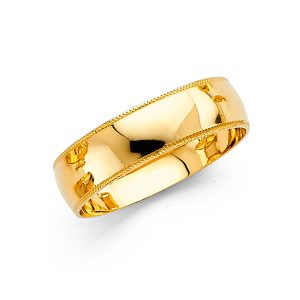 Men's 6.0 mm High Polished Milgrain Wedding Band in 14K Yellow Gold