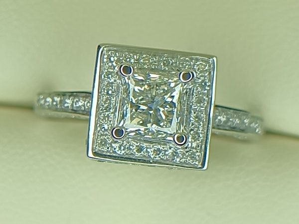 GSI 1.80 ct. Natural Princess Halo Diamond Wedding Ring in 14K White Gold (GSI) Certified