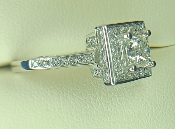 GSI 1.80 ct. Natural Princess Halo Diamond Wedding Ring in 14K White Gold (GSI) Certified - Image 2