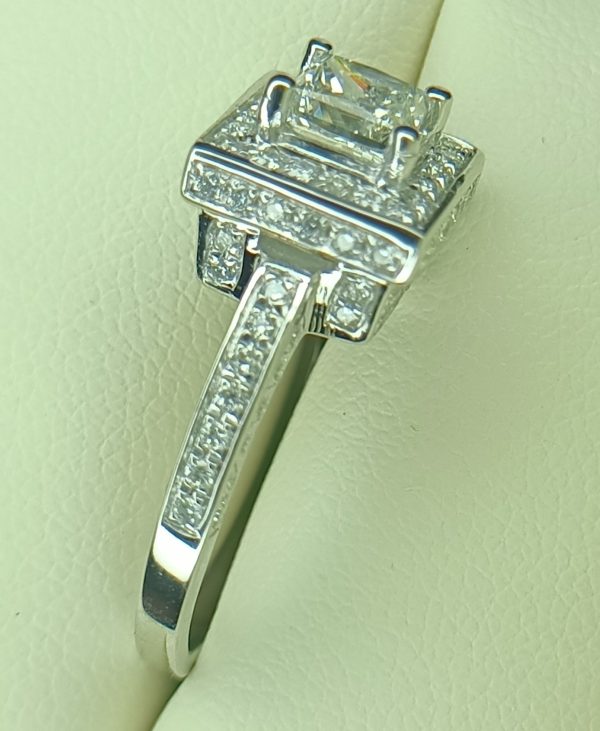 GSI 1.80 ct. Natural Princess Halo Diamond Wedding Ring in 14K White Gold (GSI) Certified - Image 3