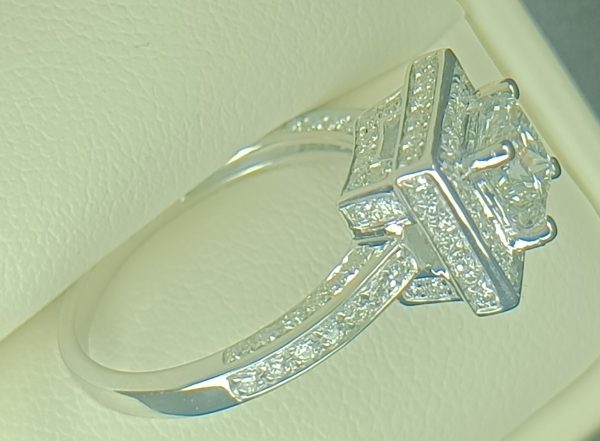 GSI 1.80 ct. Natural Princess Halo Diamond Wedding Ring in 14K White Gold (GSI) Certified - Image 4