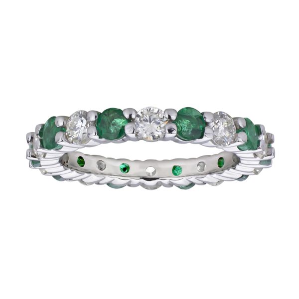 Women's 2.00 ct. Natural Emeralds & Diamonds Eternity Band in 14K White Gold