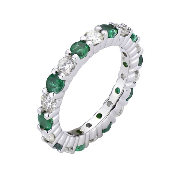 Women's 2.00 ct. Natural Emeralds & Diamonds Eternity Band in 14K White Gold - Image 2