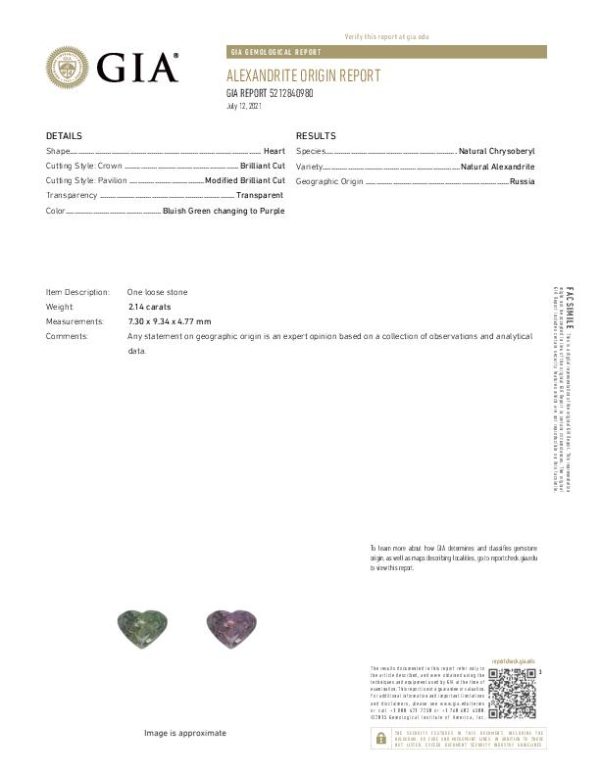 GIA 2.14 ct. "Super Rare" Heart Cut Loose Natural Russian Alexandrite - Image 3