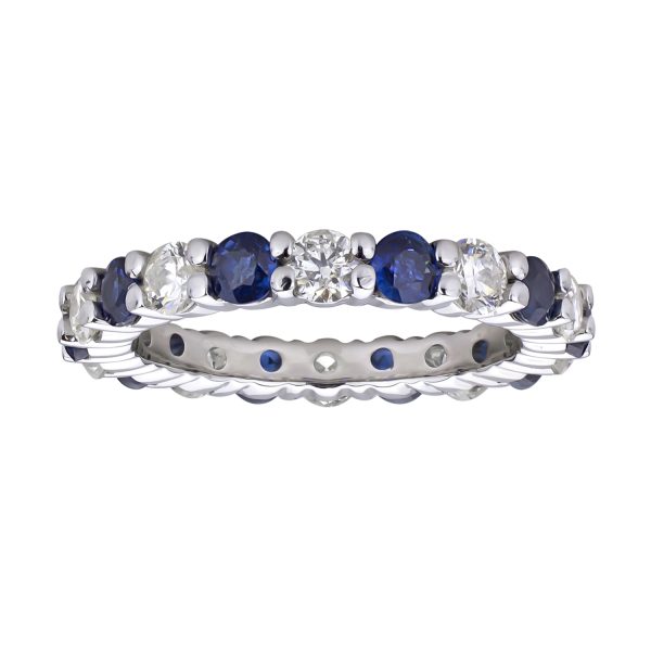Women's 2.20 ct. Natural Blue Sapphires & Diamonds Eternity Band in 14K White Gold