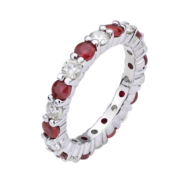 Women's 2.20 ct. Natural Diamonds & Heated Rubies Eternity Band in 14K White Gold - Image 2