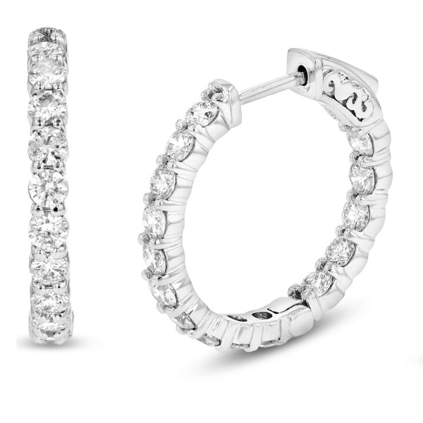 Women's 2.50 ct. Natural Round Diamonds Inside-Out Hoop Earrings in 14K White Gold