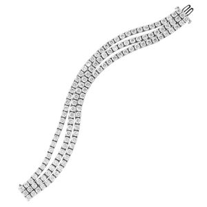 Women's 7.0" 24.06 ct. Natural Round Diamonds Three Row Tennis Bracelet in 14K White Gold