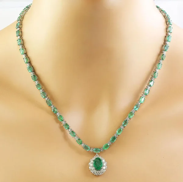 Women's 27.16 ct. Natural Emeralds & Diamonds Necklace in 18K White Gold