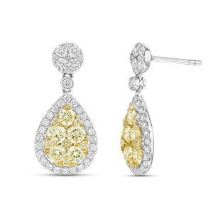 Women's 3.03 ct. Natural Fancy Yellow Diamond Drop Earrings in 18K White & Yellow Gold