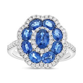 Women's 3.09 ct. Natural Blue Sapphires & Diamonds Ring in 18K White Gold