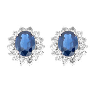 Women's 3.70 ct. Natural Blue Sapphires & Diamonds Halo Earrings in 14k White Gold