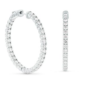Women's 4.00 ct. Natural Round Diamonds Hoop Earrings in 14K White Gold