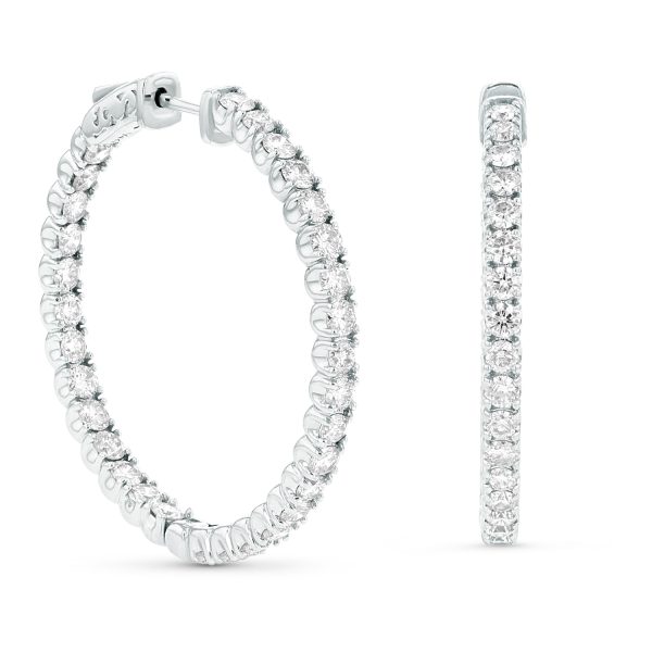 Women's 4.00 ct. Natural Round Diamonds Hoop Earrings in 14K White Gold