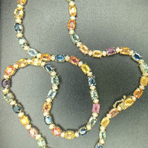 Women's 41.50 ct. Natural Ceylon Sapphires & Diamonds Necklace in 18K Yellow Gold