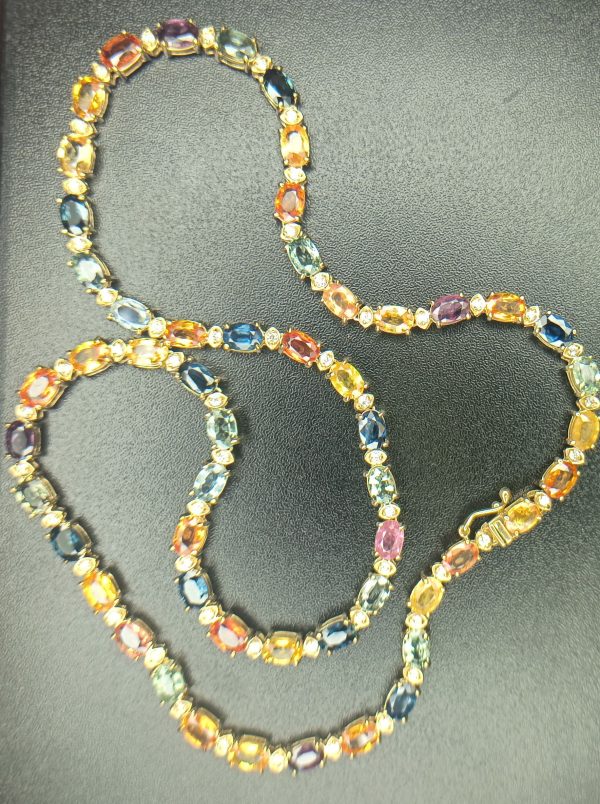 Women's 41.50 ct. Natural Ceylon Sapphires & Diamonds Necklace in 18K Yellow Gold
