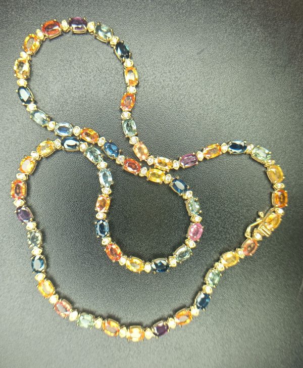 Women's 41.50 ct. Natural Ceylon Sapphires & Diamonds Necklace in 18K Yellow Gold - Image 2