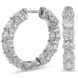 Women's 5.00 ct. Natural Round Diamonds Inside Out Hoop Earrings in 14k White Gold
