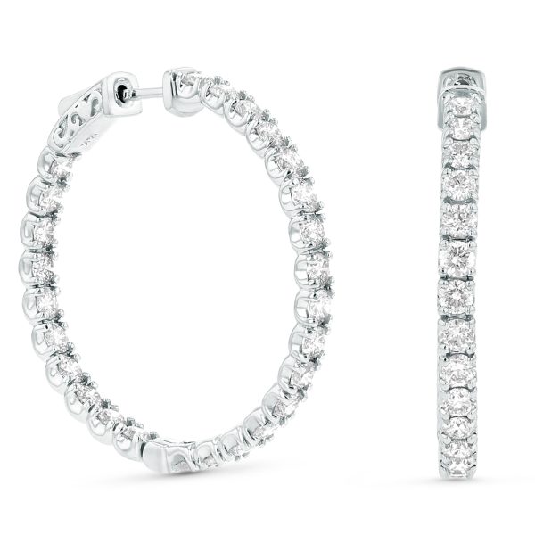 Women's 5.00 ct. Natural Diamonds Hoop Earrings in 14k White Gold