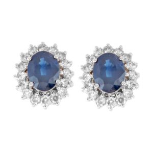 Women's 6.05 ct. Natural Blue Sapphires & Diamonds Halo Earrings in 14k White Gold