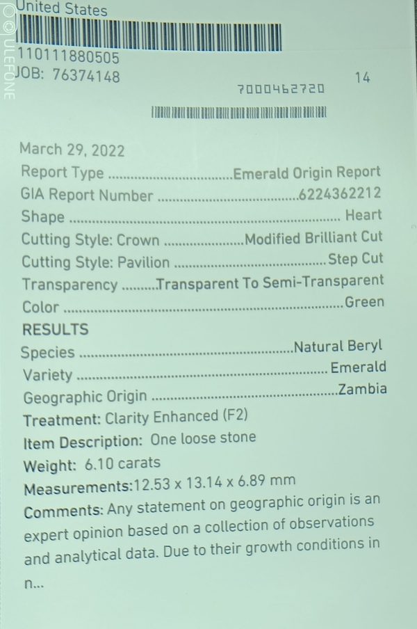 GIA 6.10 ct. Loose Natural Heart Cut Emerald - Image 5
