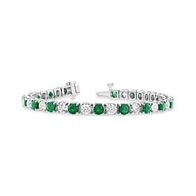 Women's 6.25 ct. Natural Round Emeralds & Diamonds Bracelet in 14K White Gold
