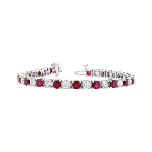 Women's 6.25 ct. Natural Rubies & Diamonds Tennis Bracelet in 14K White Gold