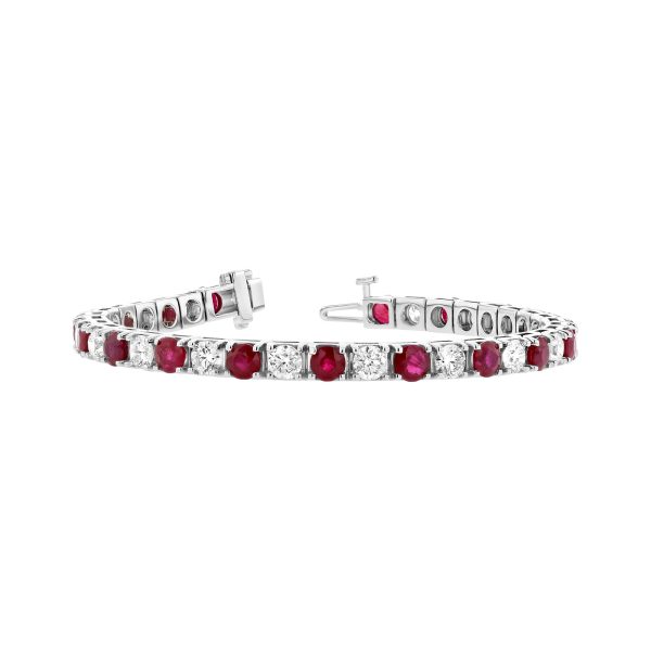 Women's 6.25 ct. Natural Rubies & Diamonds Tennis Bracelet in 14K White Gold