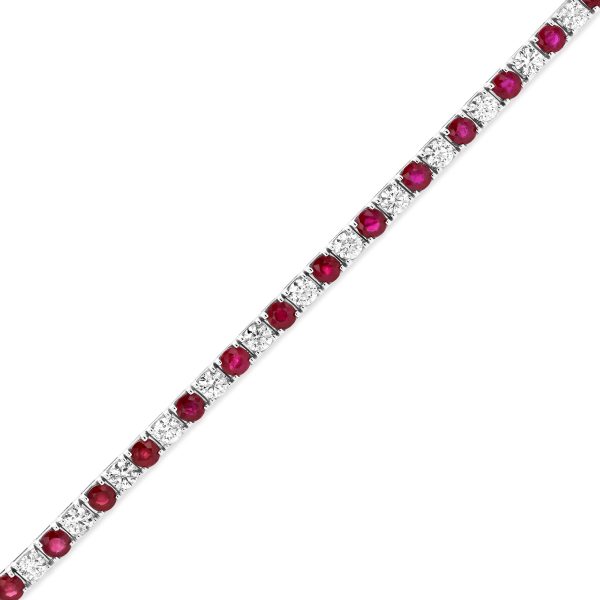 Women's 6.25 ct. Natural Rubies & Diamonds Tennis Bracelet in 14K White Gold - Image 3